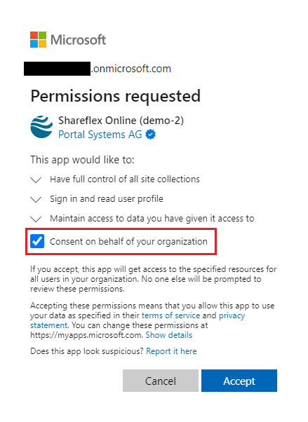Installing Shareflex on your SharePoint tenant permissions required