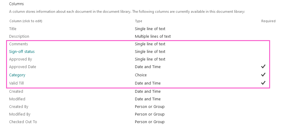 Kant-en-klaar Microsoft DMS library kolommen