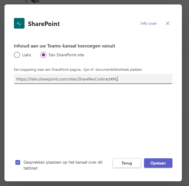 Microsoft Teams Sharepoint integratie contractbeheer nederlands