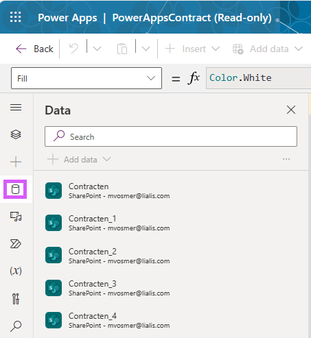Power App Shareflex Contracts Data Sources