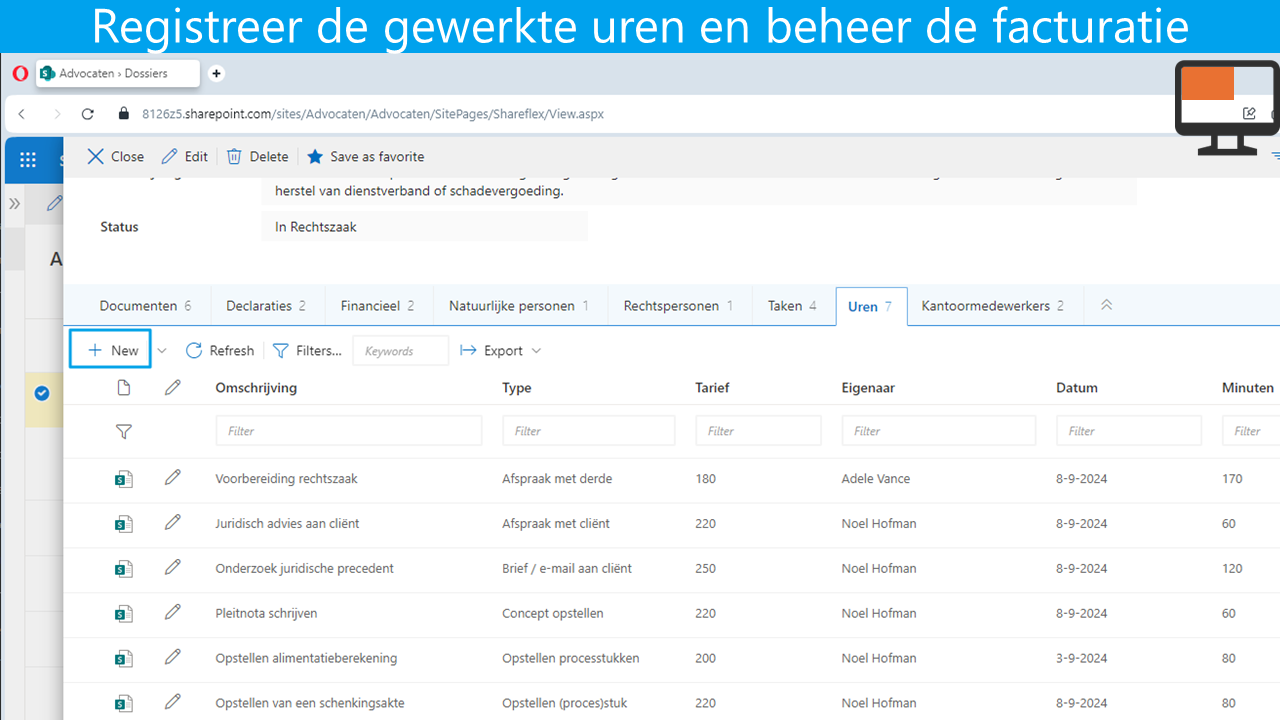 Advocatuursoftware​ SharePoint uren facturatie