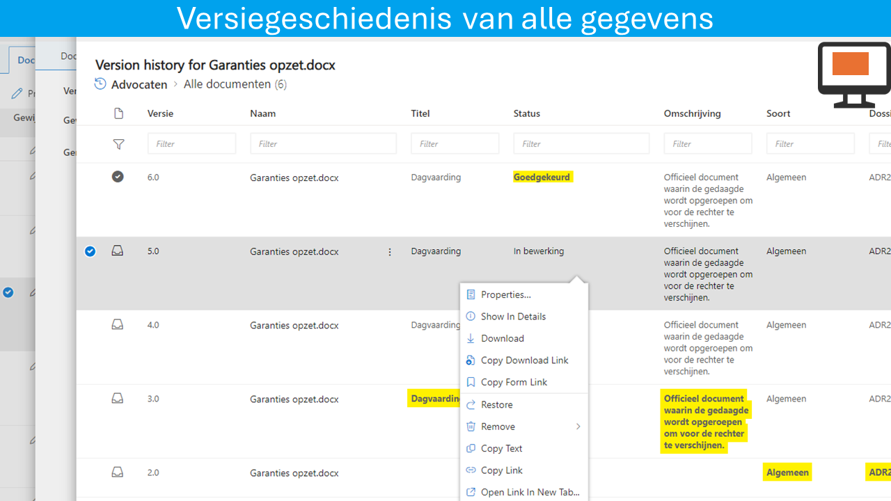 Advocatuursoftware​ SharePoint Audit trail