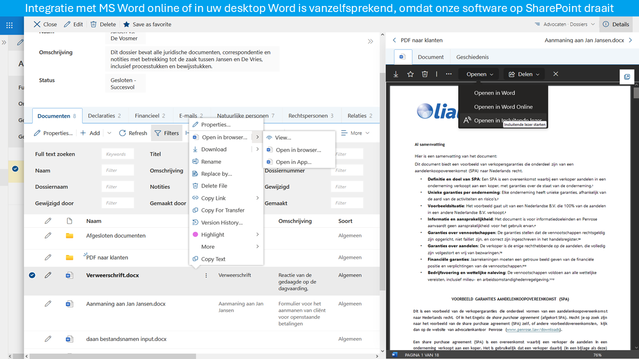 Advocatuursoftware​ SharePoint MS office integratie