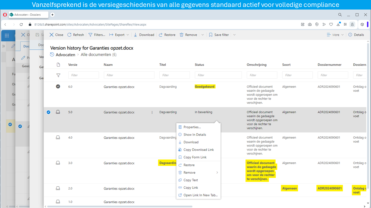 Advocatuursoftware​ SharePoint compliancy