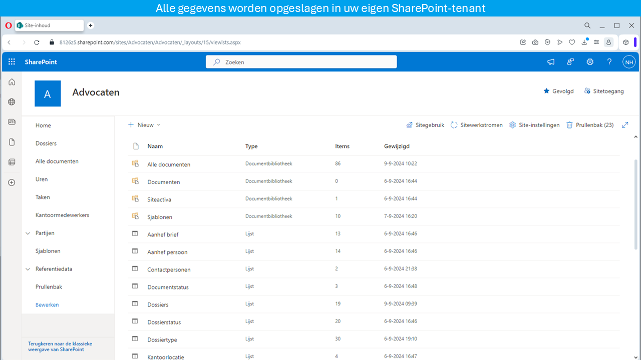 Advocatuursoftware​ SharePoint site content