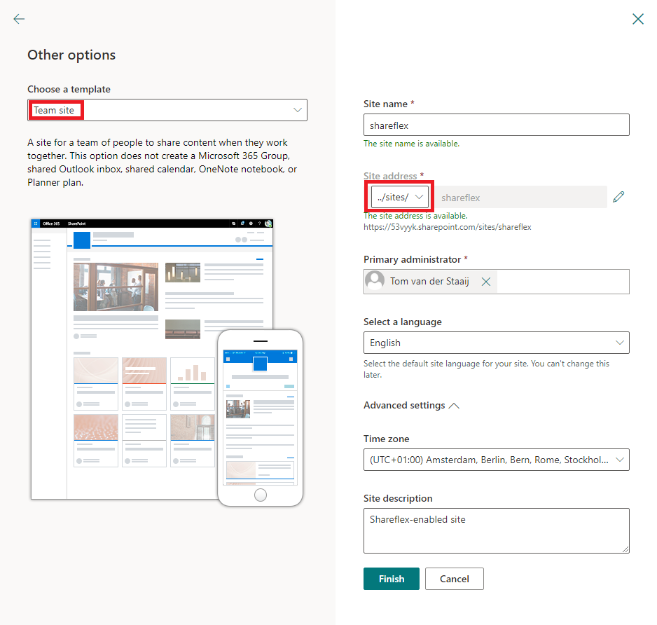 Shareflex installeren op uw SharePoint-tenant - new shareflex site