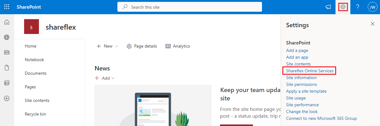 installing shareflex sharepoint online subsites content