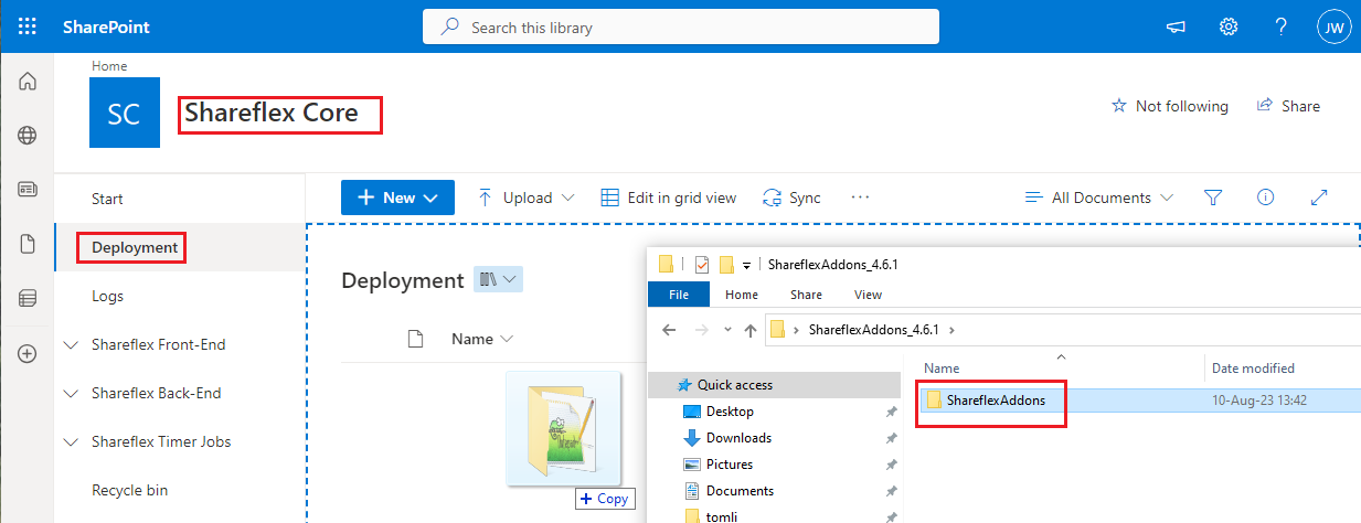 installing shareflex sharepoint online core addons deployment folder upload