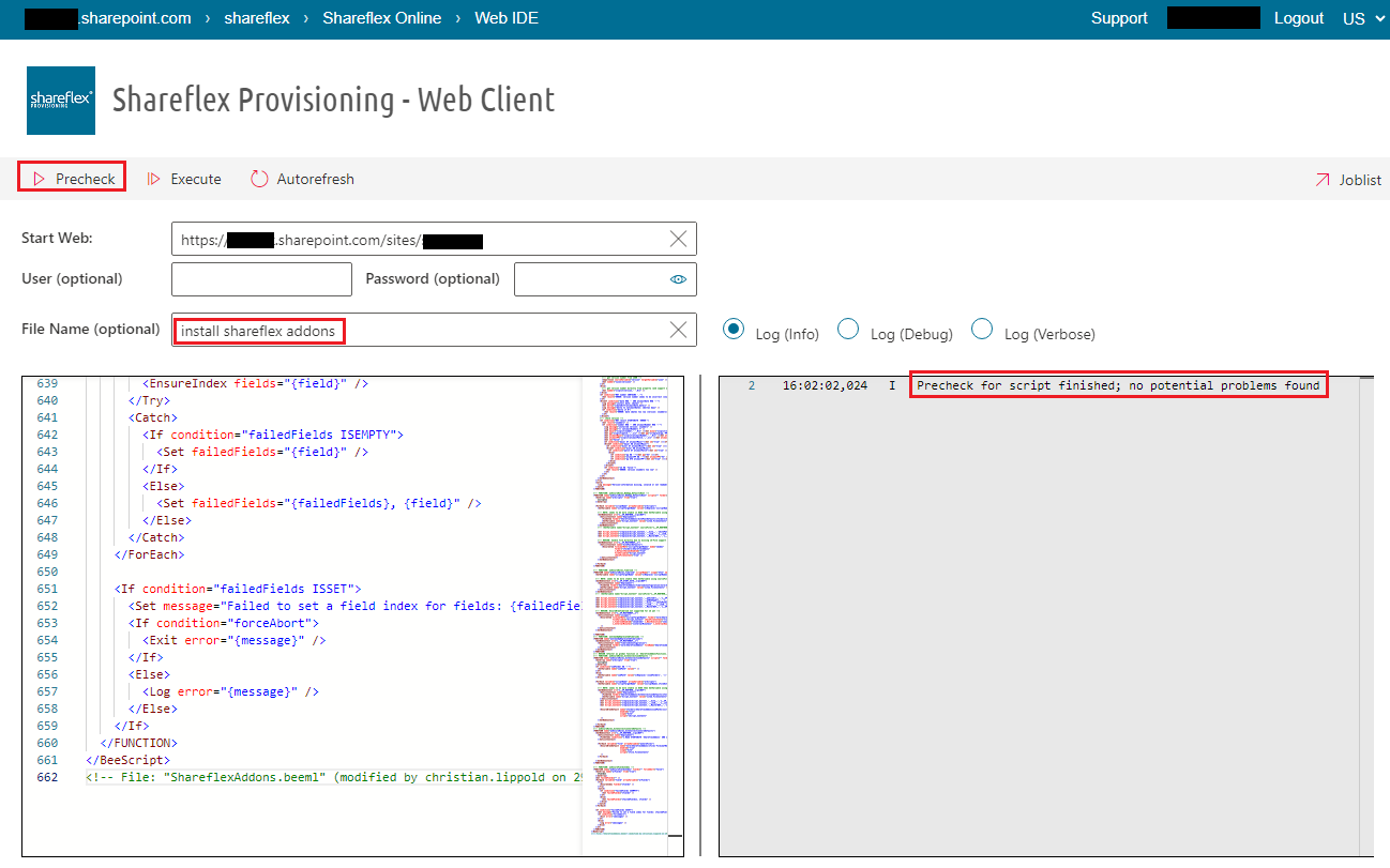 installing shareflex sharepoint online app provisioning client pre check